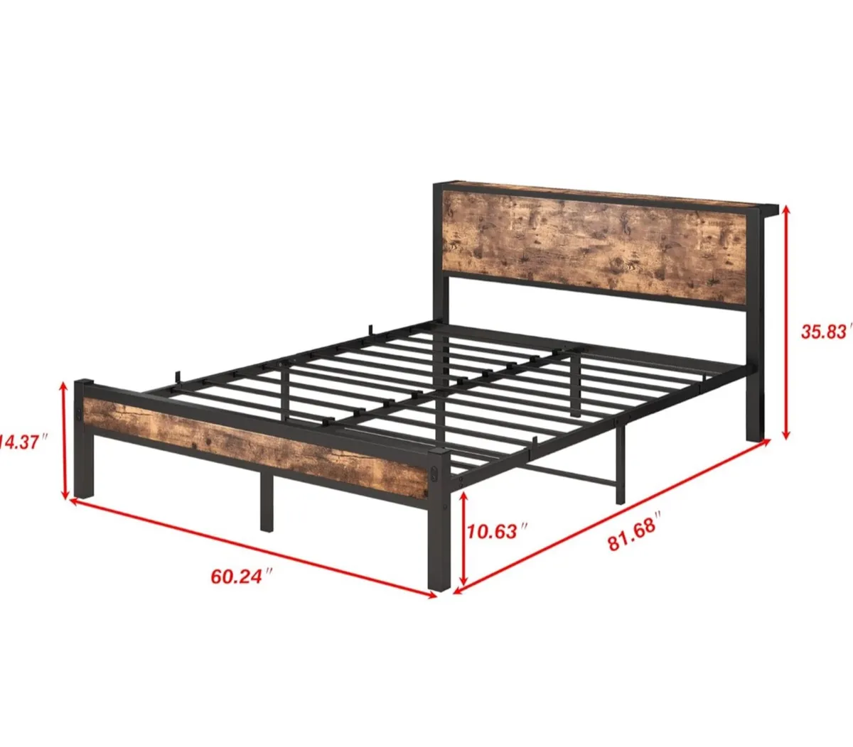 King Size Bed Frame with Storage Wooden Headboard - Image 2