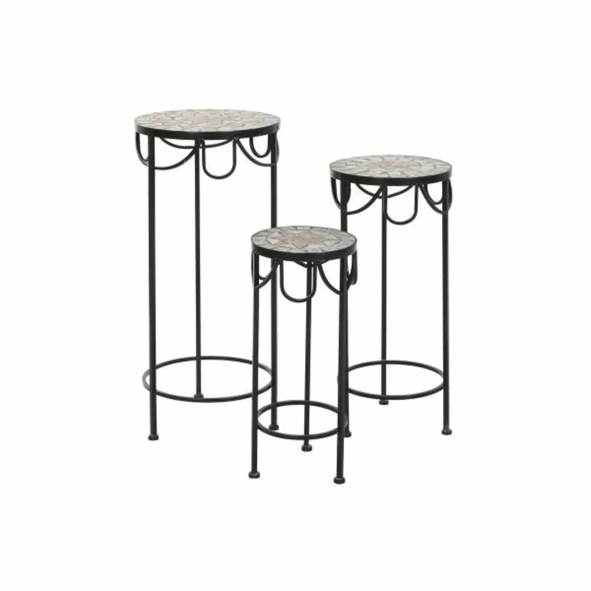 Set of 3 Mosaic Side Tables Black Ceramic & Iron G - Image 1