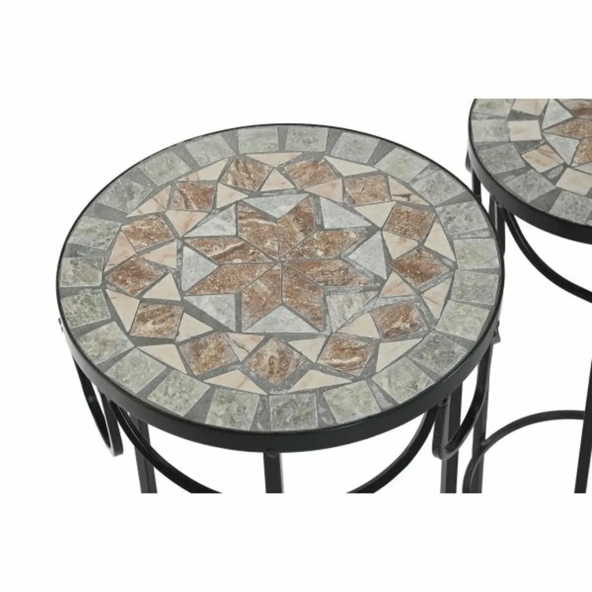 Set of 3 Mosaic Side Tables Black Ceramic & Iron G - Image 2