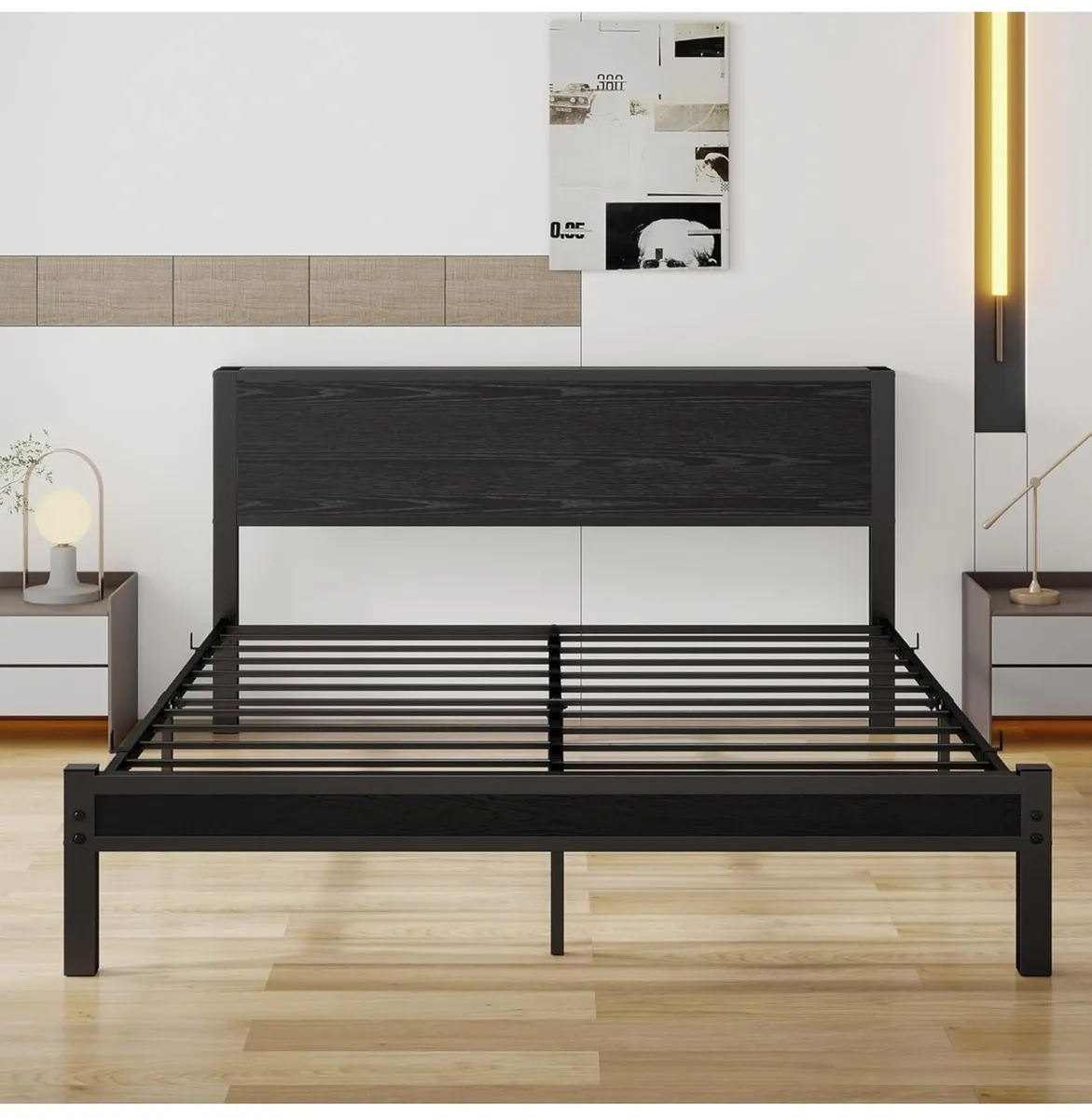 King Size Bed Frame with Wooden Storage Headboard - Image 4