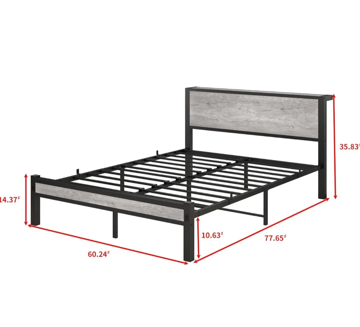 King Size Bed Frame with Storage Wooden Headboard - Image 2