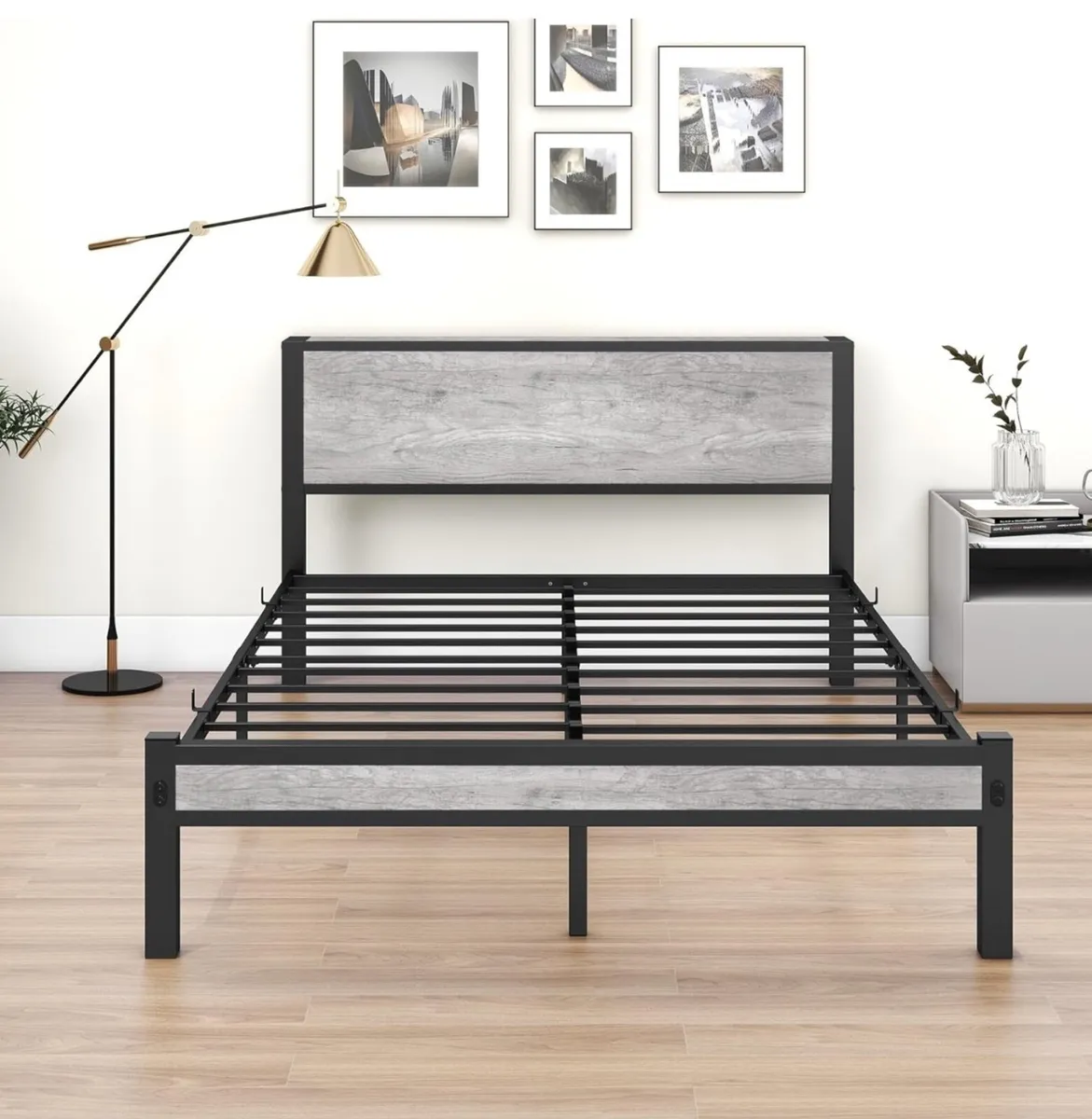 King Size Bed Frame with Storage Wooden Headboard - Image 3