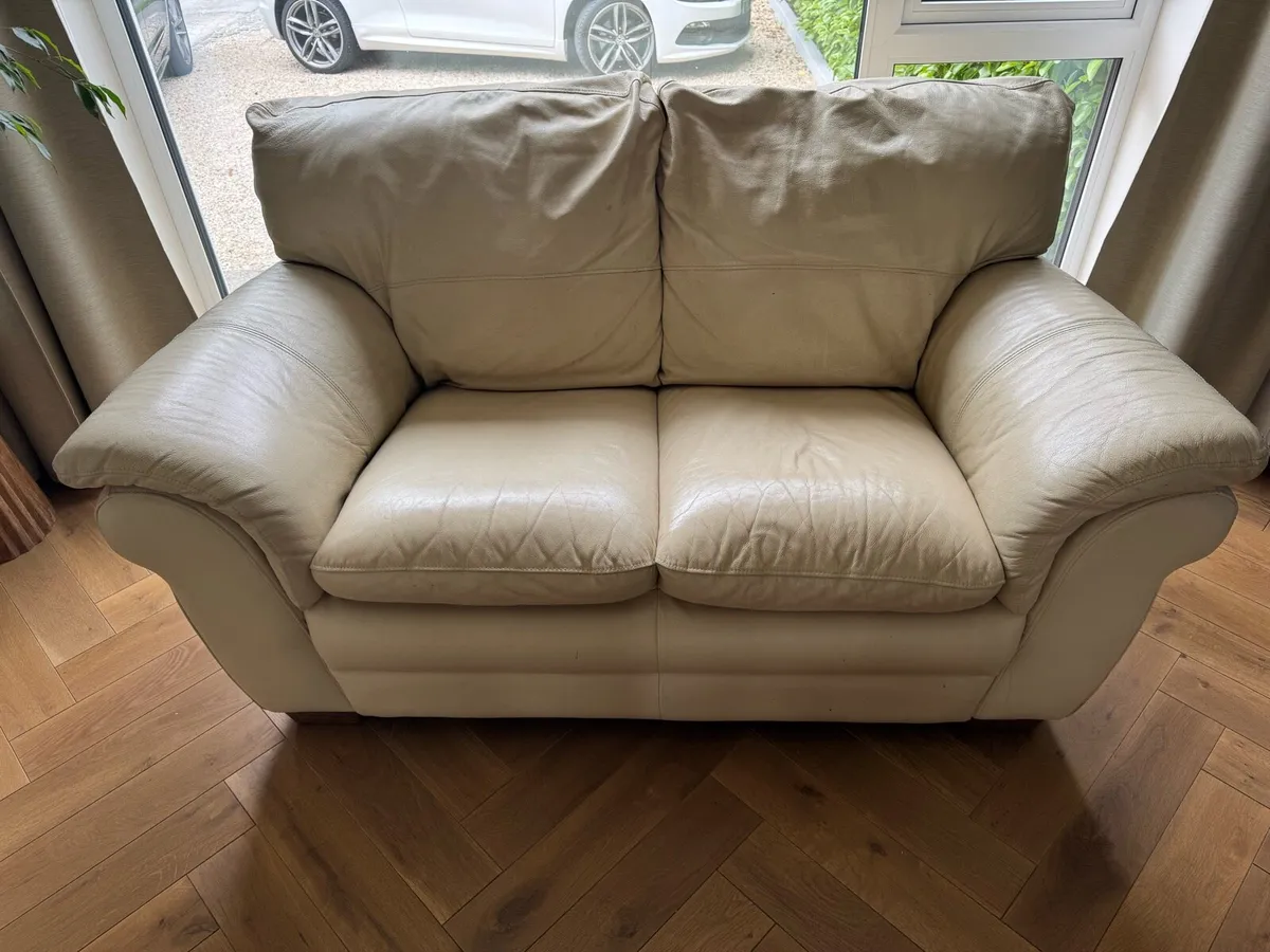 2 and 3 Seater cream leather couches - Image 2
