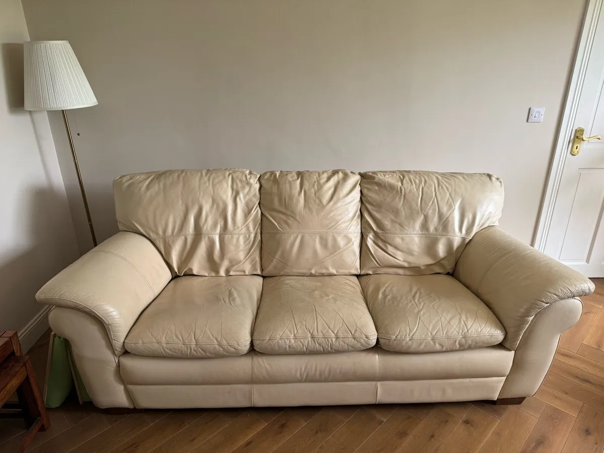 2 and 3 Seater cream leather couches - Image 3