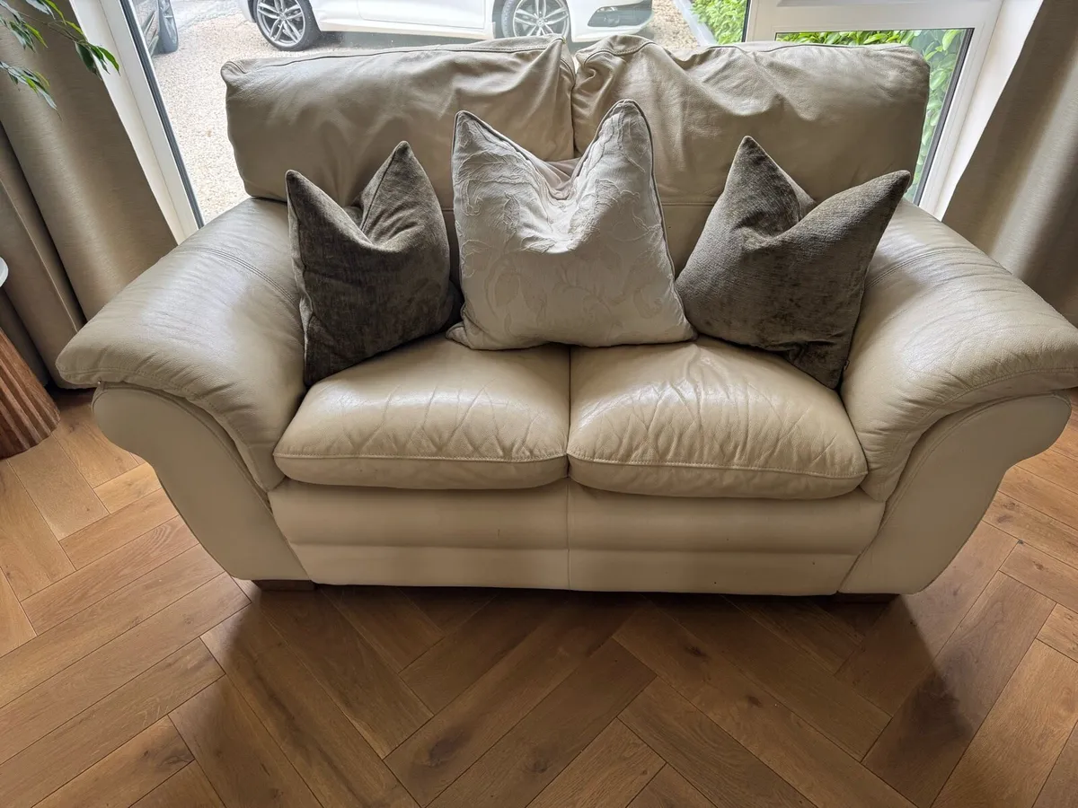 2 and 3 Seater cream leather couches - Image 1