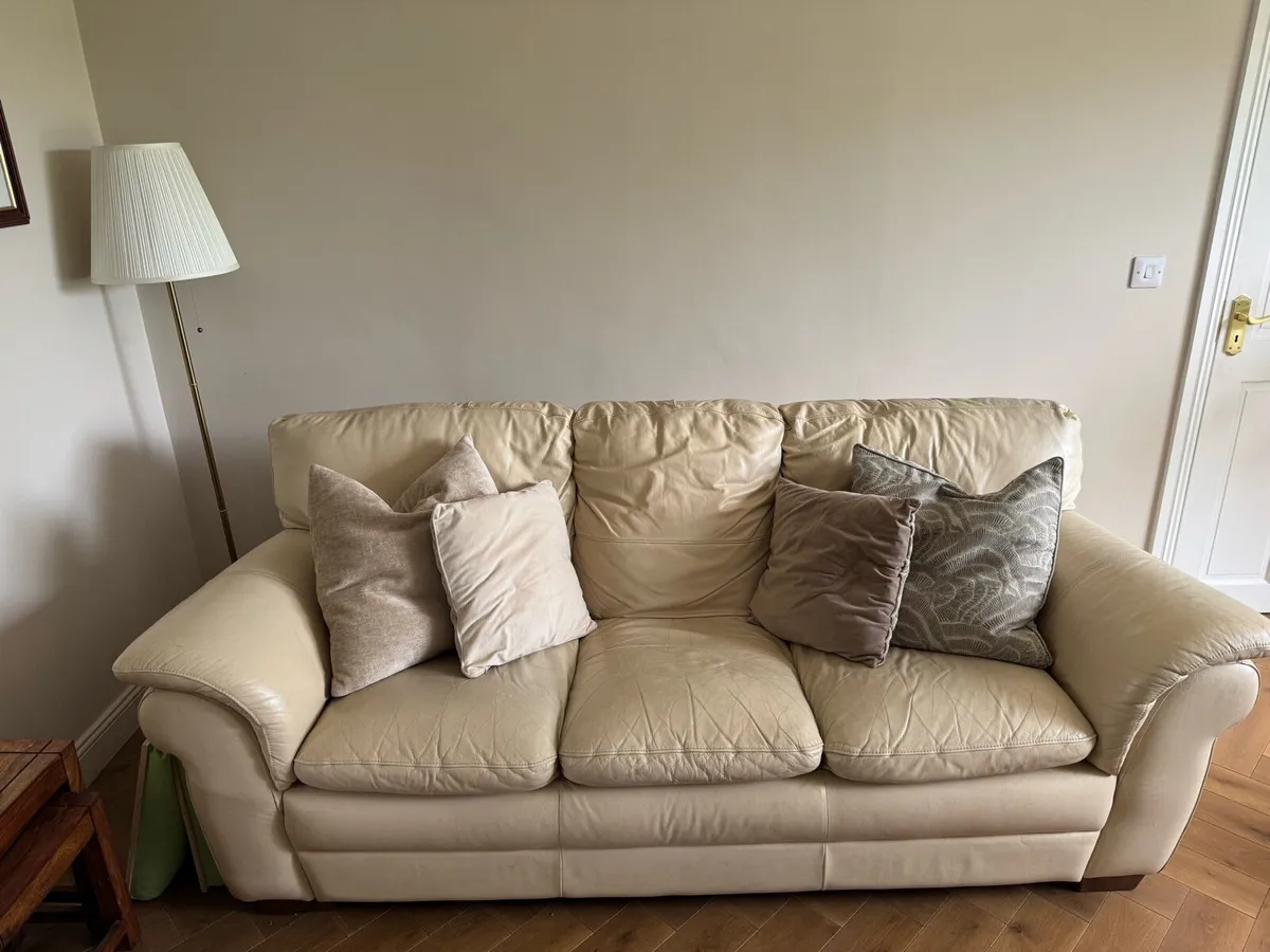 2 and 3 Seater cream leather couches - Image 4