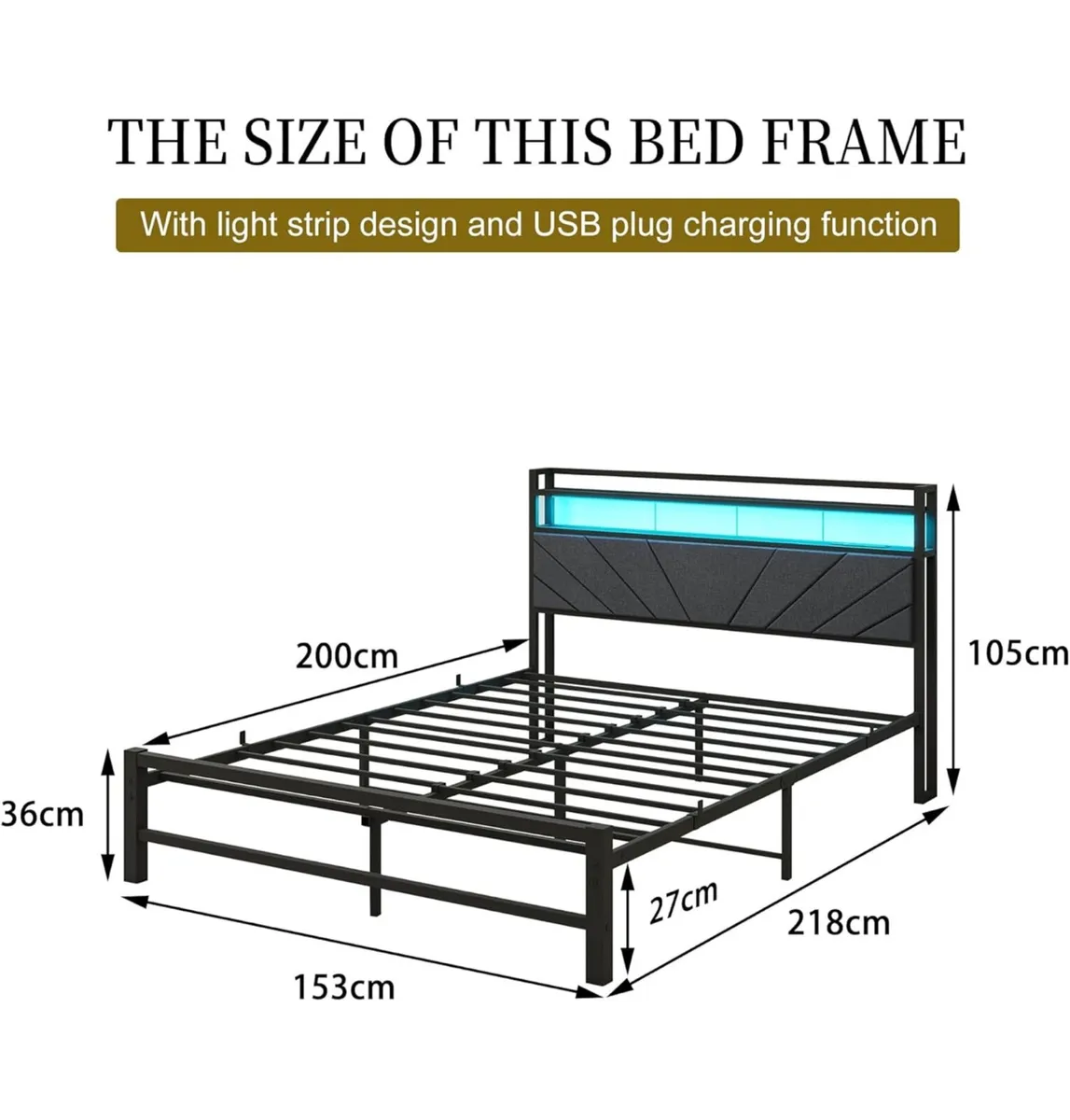 5ft King Size Bed Frame with LED Lights Storage Up - Image 2