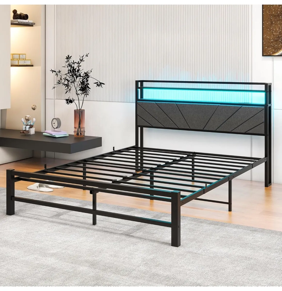 5ft King Size Bed Frame with LED Lights Storage Up - Image 3