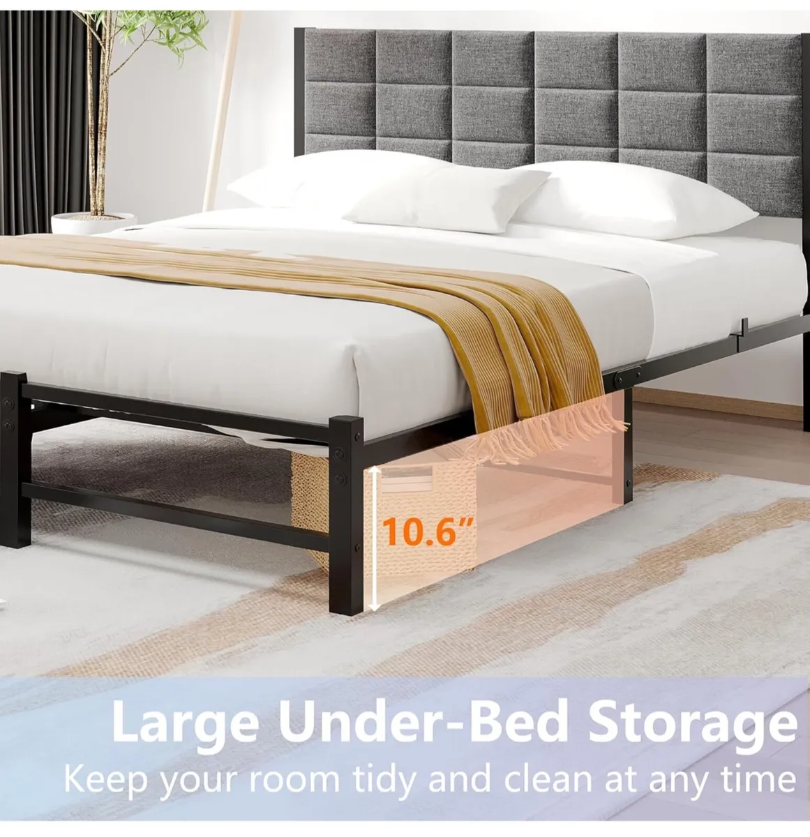 5ft King Size Bed Frame with Headboard,Upholstered - Image 4