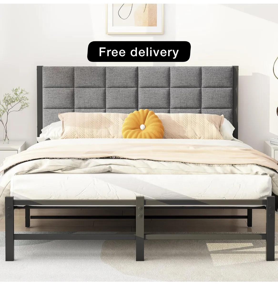 5ft King Size Bed Frame with Headboard,Upholstered - Image 2