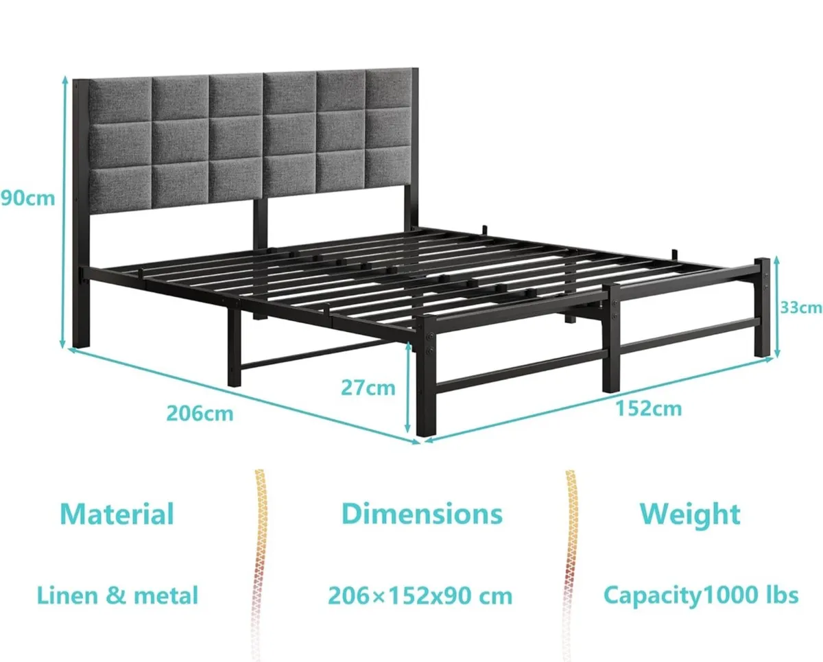 5ft King Size Bed Frame with Headboard,Upholstered - Image 4