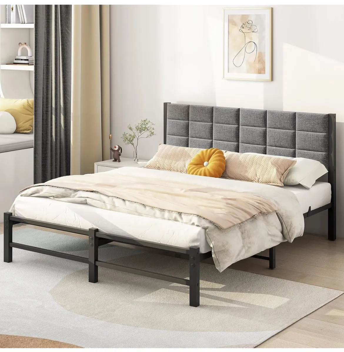 5ft King Size Bed Frame with Headboard,Upholstered - Image 1