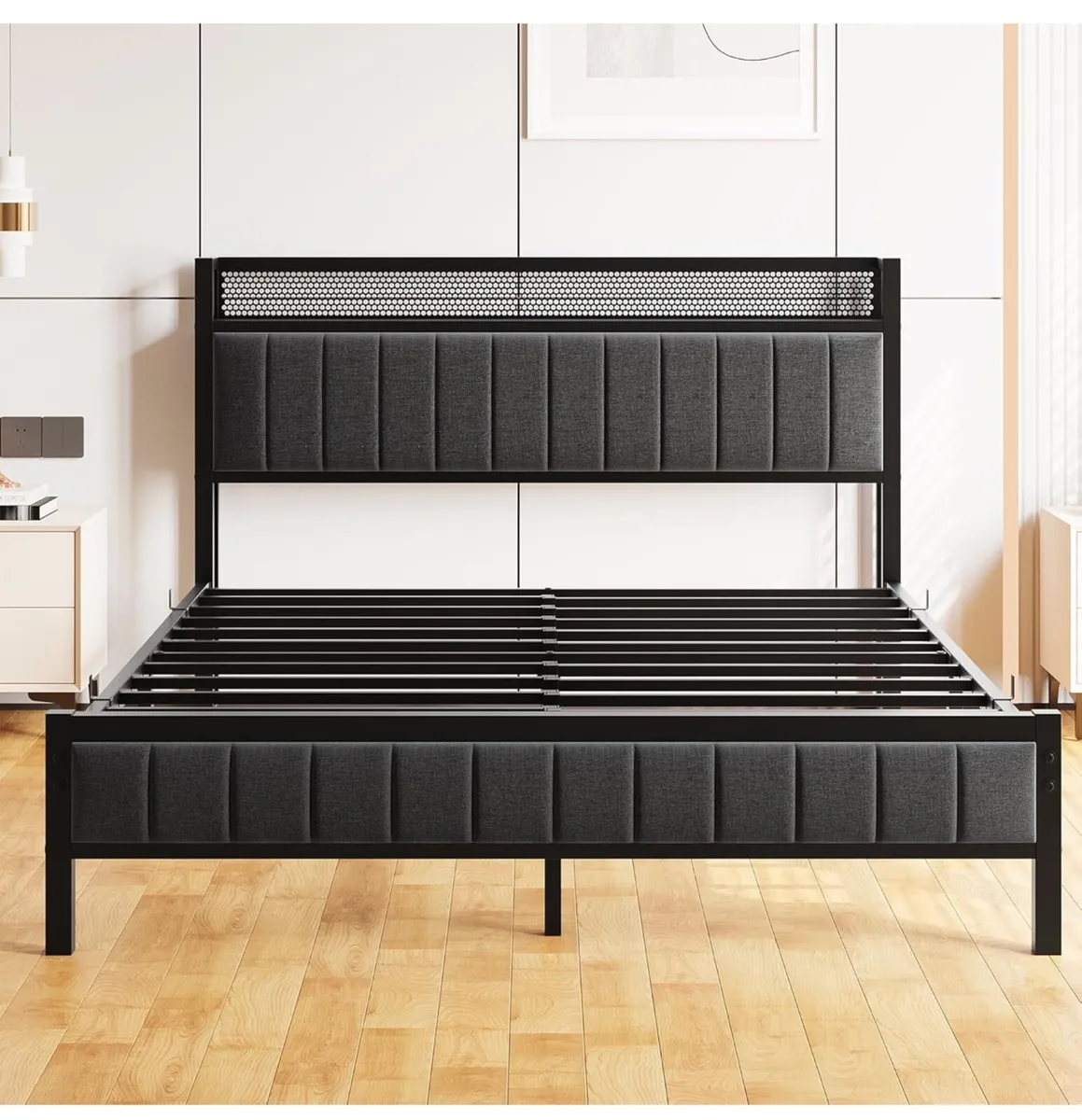 5ft King Size Bed Frame with Storage Upholstered H - Image 4