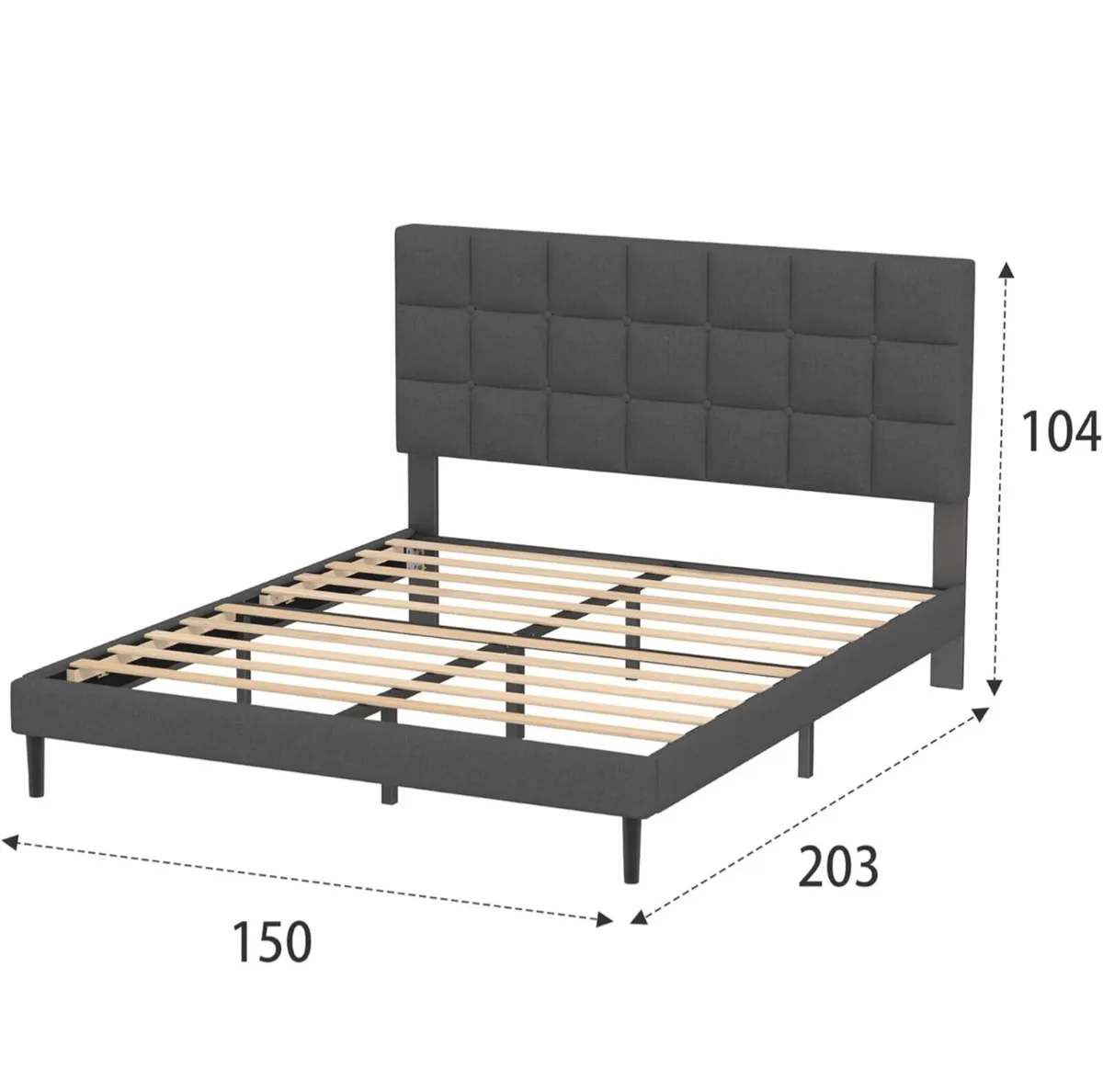King Bed Frame, Easy Assembly, Sturdy Wooden Slat - Image 2
