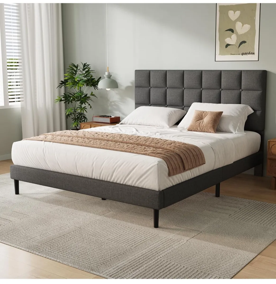 King Bed Frame, Easy Assembly, Sturdy Wooden Slat - Image 1