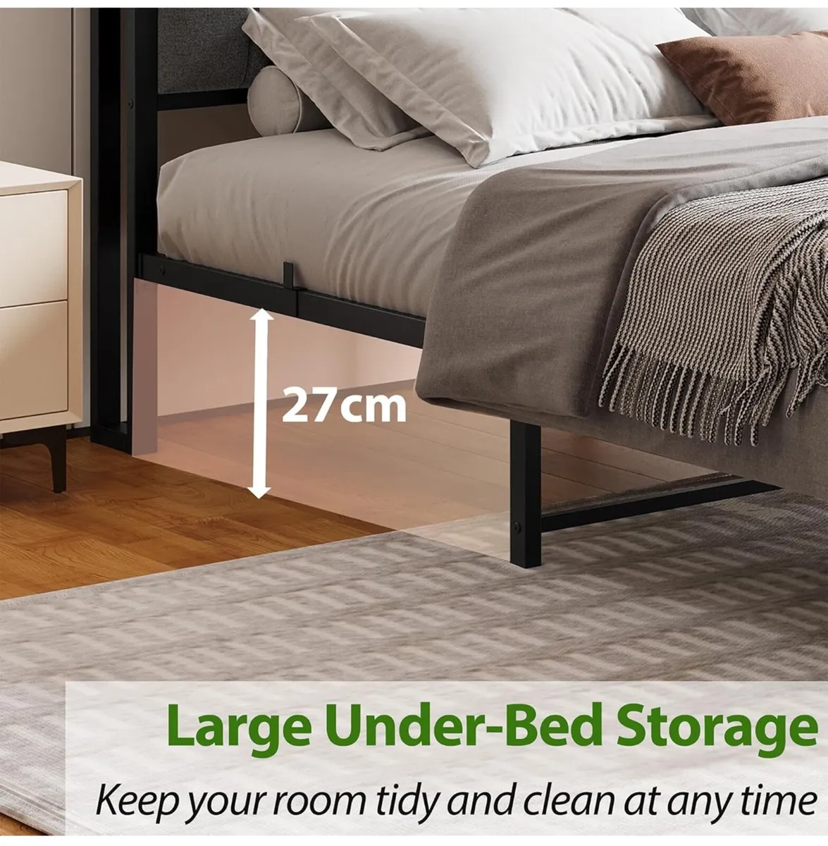 5ft King Size Bed Frame with Storage Upholstered H - Image 2