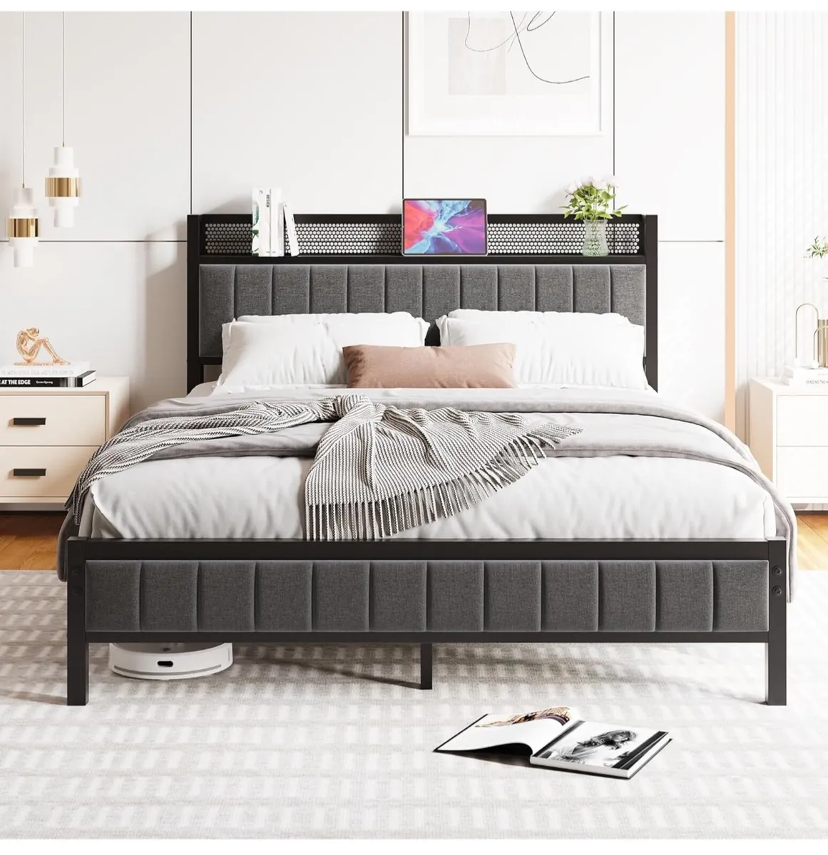 5ft King Size Bed Frame with Storage Upholstered H - Image 1