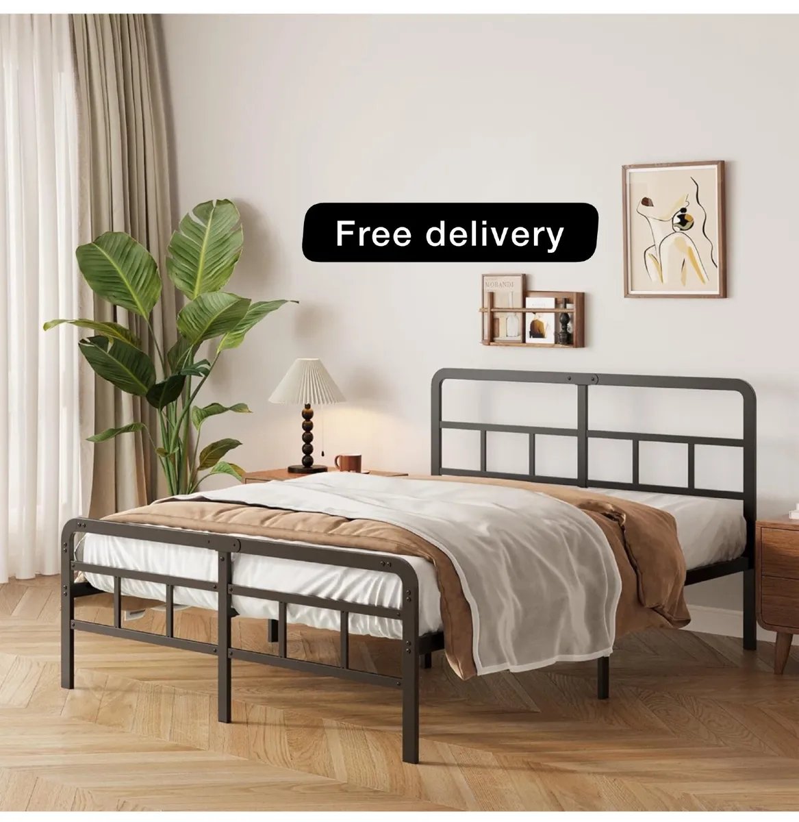 King Size Bed Frame with Curved Headboard and Foot - Image 1