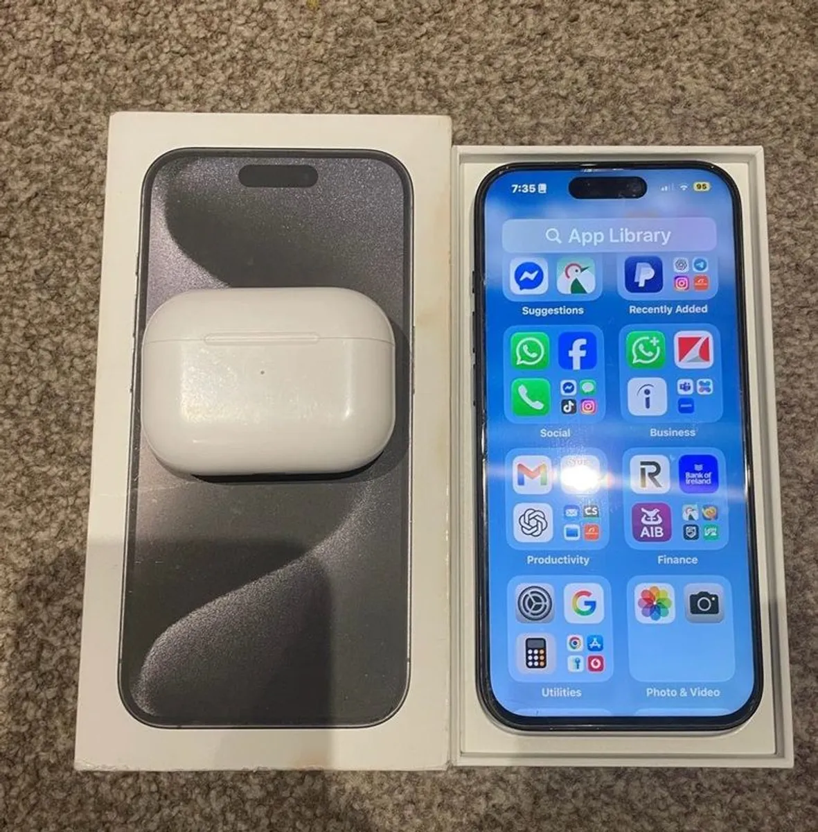 A Clean iPhone 15 Pro 256gb without no dents with Apple Airpod Pro - Image 1