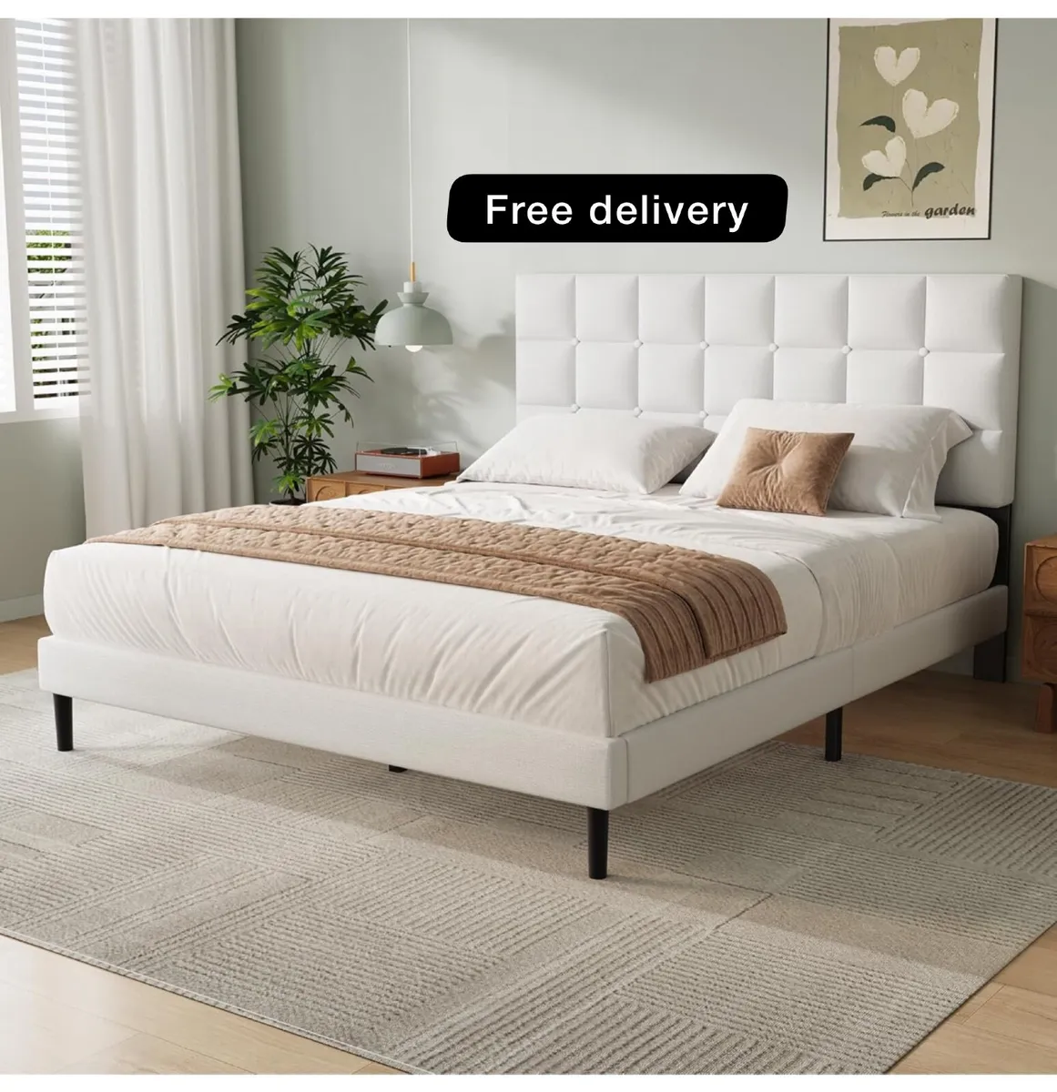 King Bed Frame, Easy Assembly, Sturdy Wooden Slat - Image 1