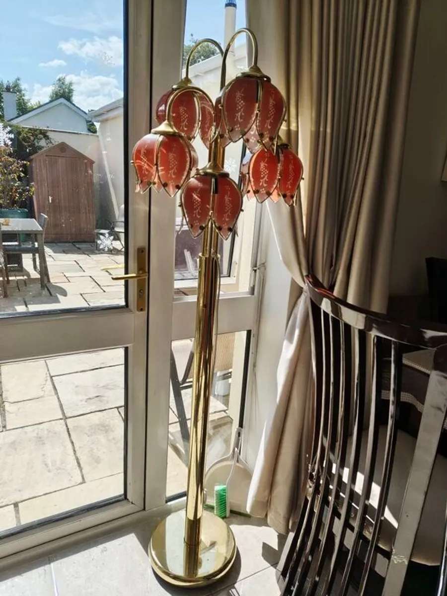 Modernist Hollywood Regency Tree Floor Lamp w Murano Pink Glass Flower Bouquet - Image 1