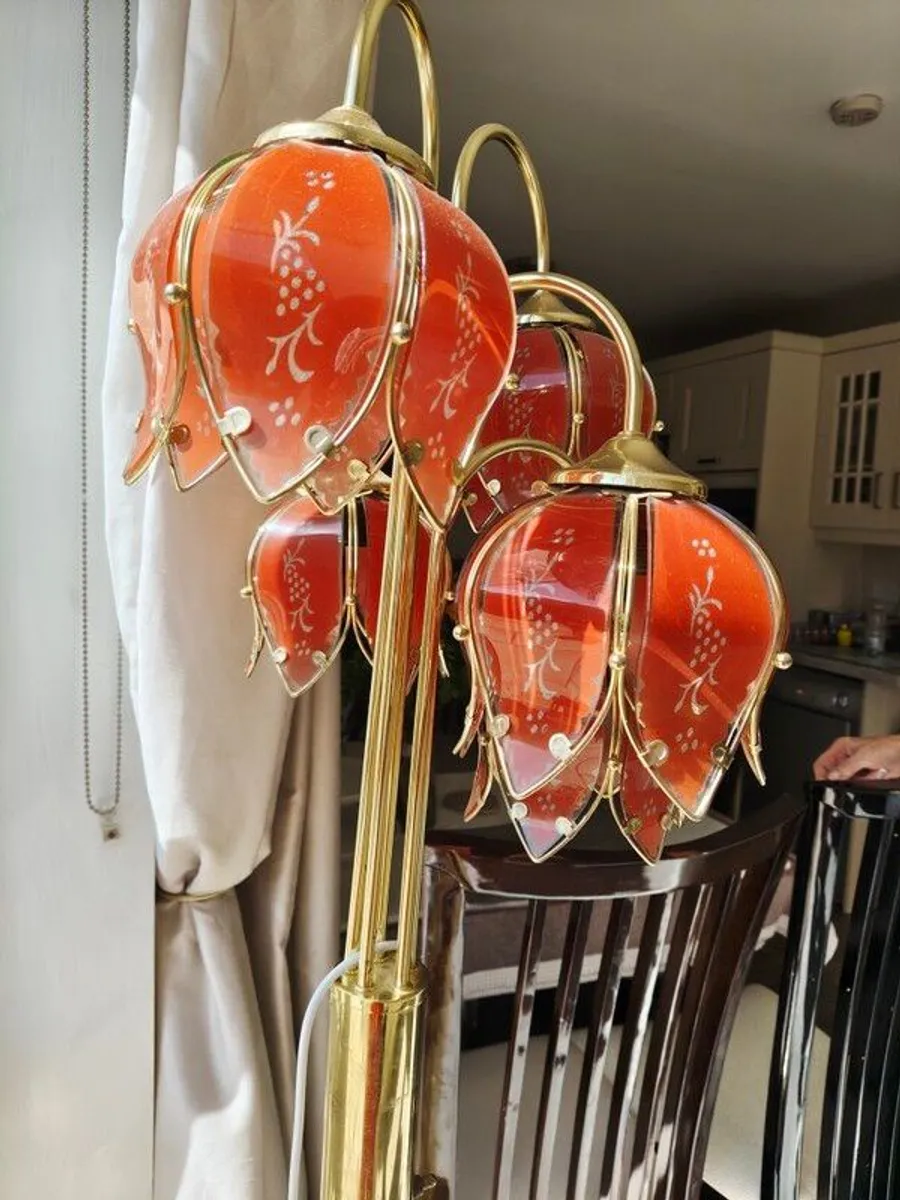 Modernist Hollywood Regency Tree Floor Lamp w Murano Pink Glass Flower Bouquet - Image 2