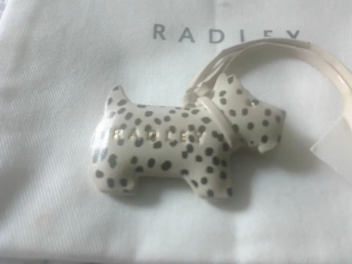 RADLEY CREAM & BLACK LEATHER SPOTTY DOG CHARM NEW - Image 1