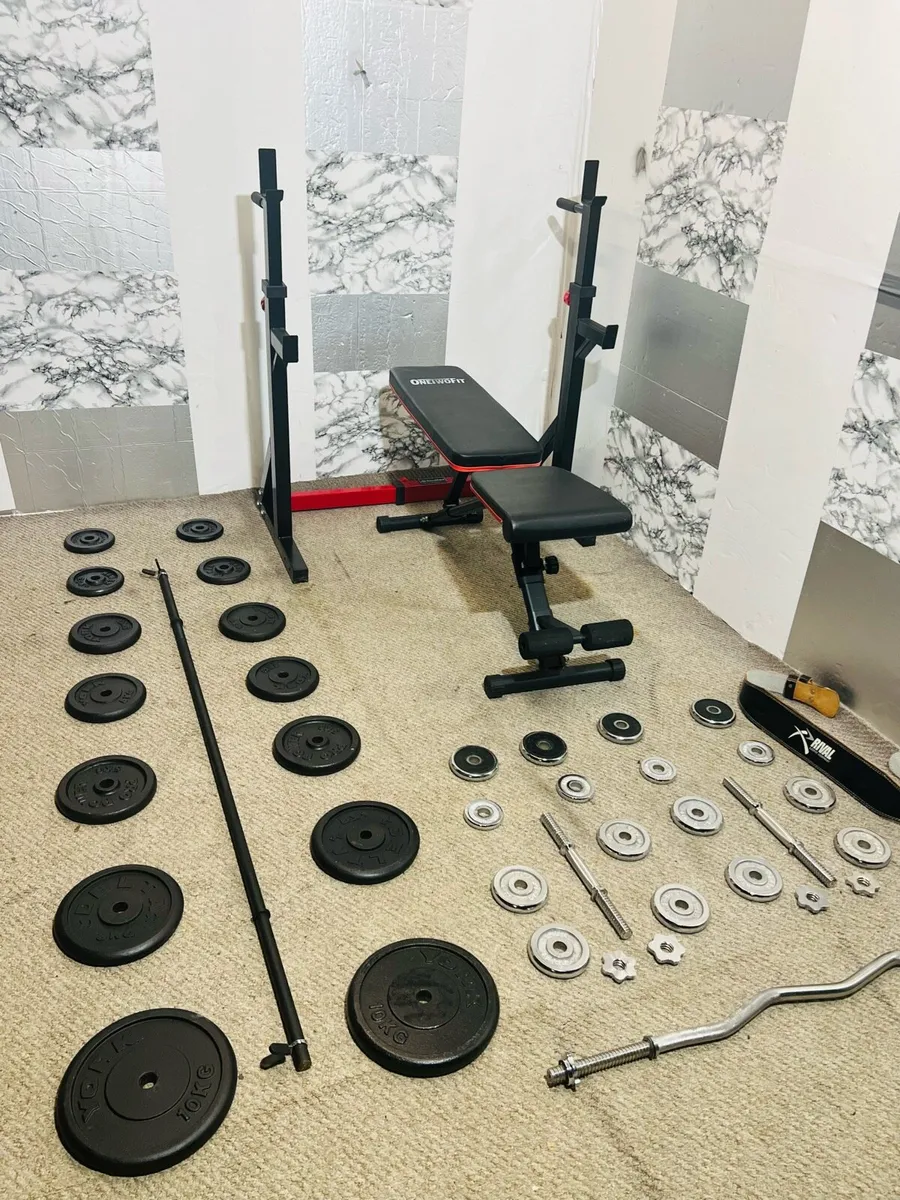 HOME GYM LARGE IRON WEIGHTS SET BAR RACK BENch ++ - Image 3