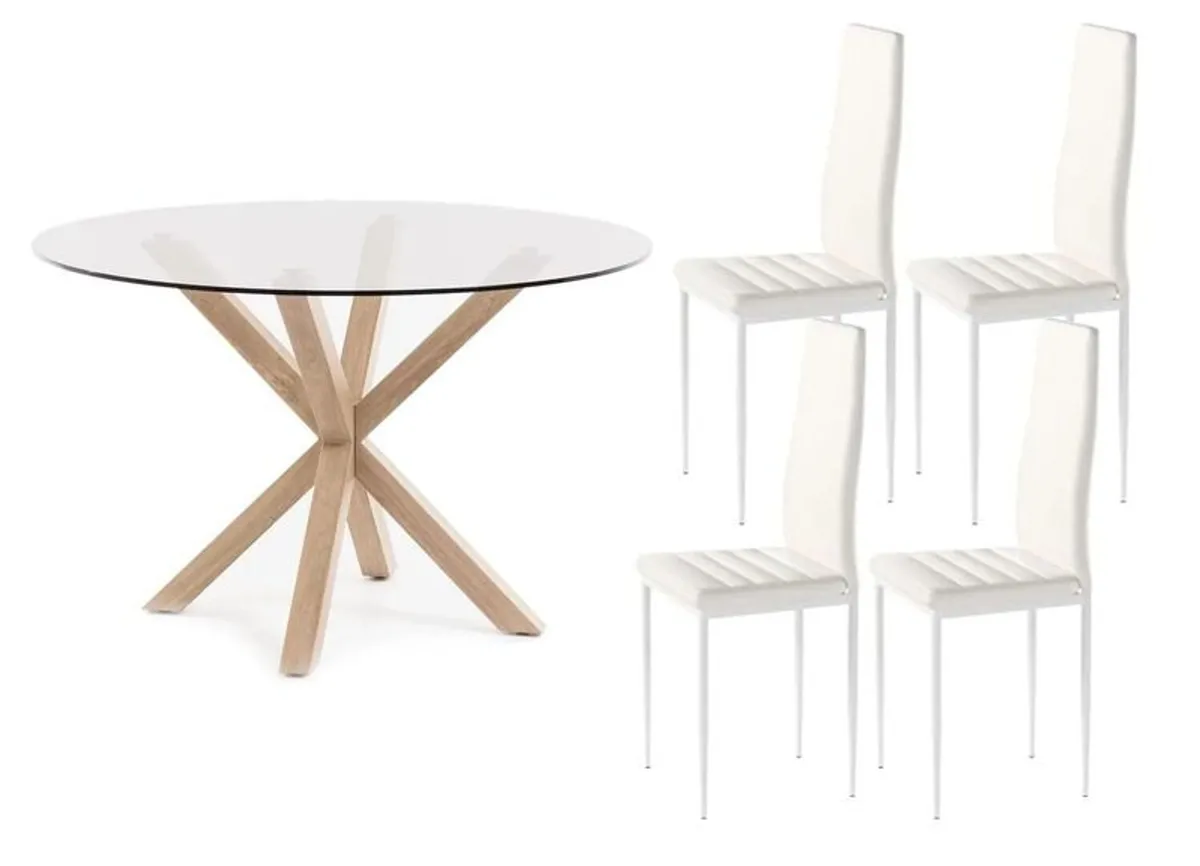 Round Glass Dining Table Set With 4 Chairs Black Or White - Image 2