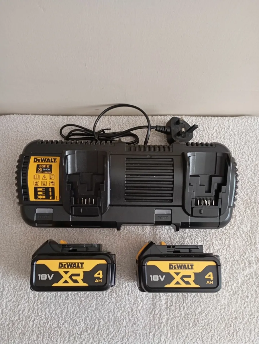 DeWalt Dual Charger and 4ah Batteries (New) - Image 1