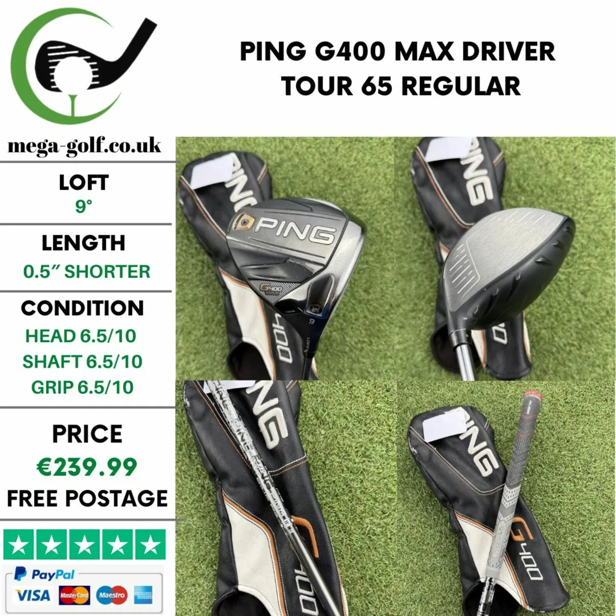 PING G400 MAX DRIVER / 9° / TOUR 65 REGULAR - Image 1