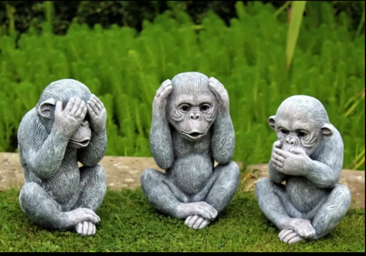 3 Three Wise Monkeys Garden Ornaments 9.5” high - Image 2