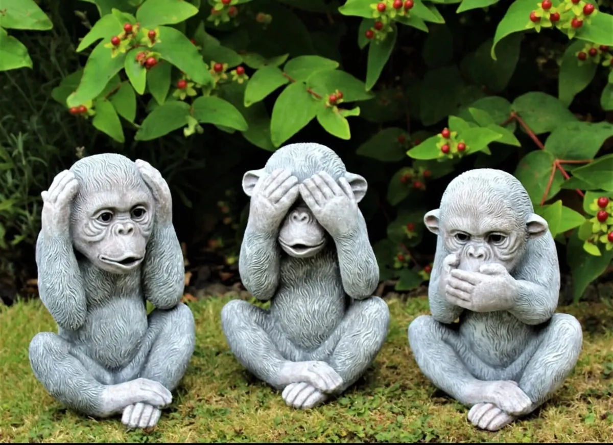 3 Three Wise Monkeys Garden Ornaments 9.5” high - Image 3