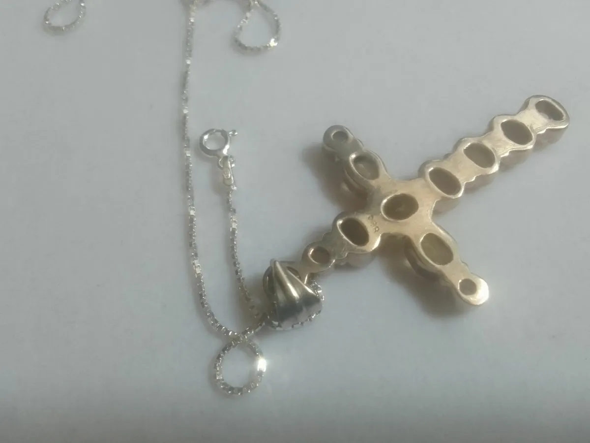 VINTAGE STG SILVER SMOKEY QUARTZ CROSS PENDANT - Image 3