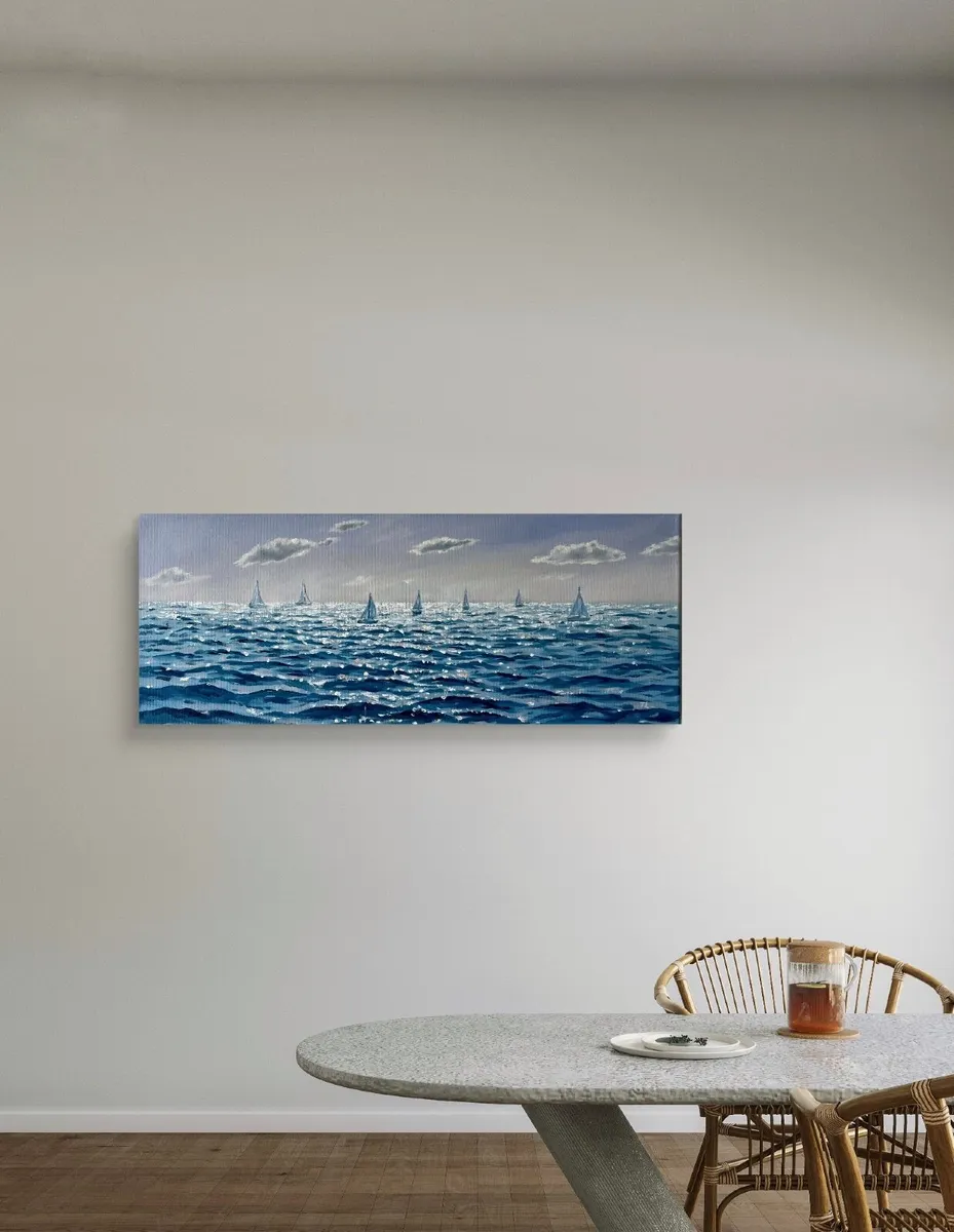 ORIGINAL OIL PAINTING SEA SAILING BOATS Wall Art - Image 2