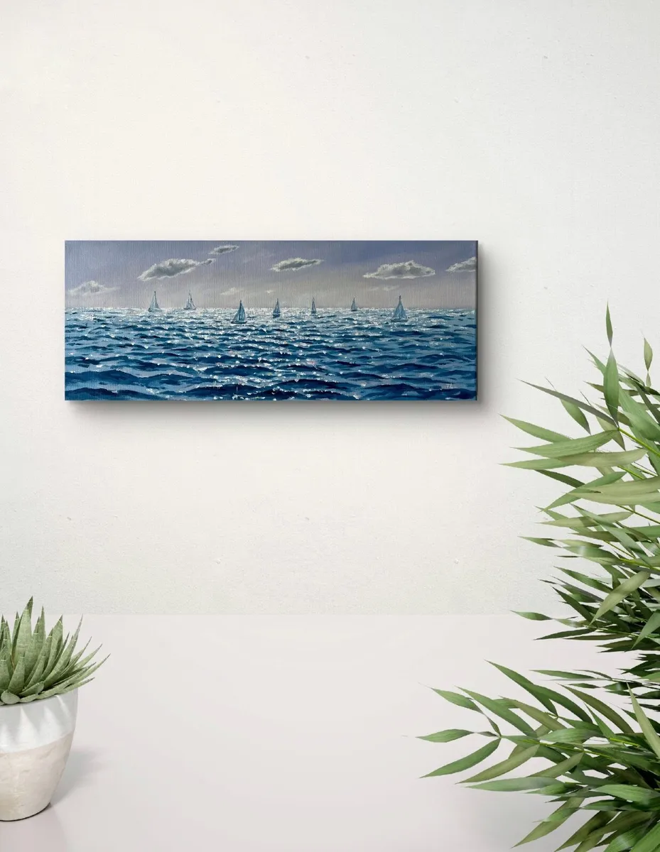 ORIGINAL OIL PAINTING SEA SAILING BOATS Wall Art - Image 3