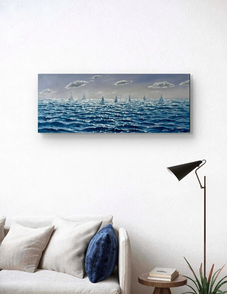 ORIGINAL OIL PAINTING SEA SAILING BOATS Wall Art - Image 4