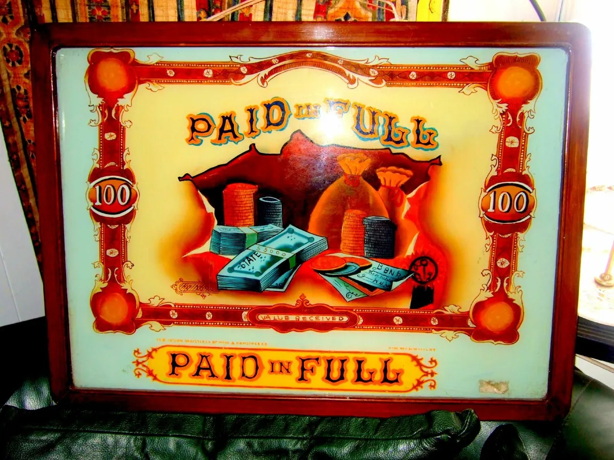Vintage Glass 'Paid In Full' Pub Picture - Image 1