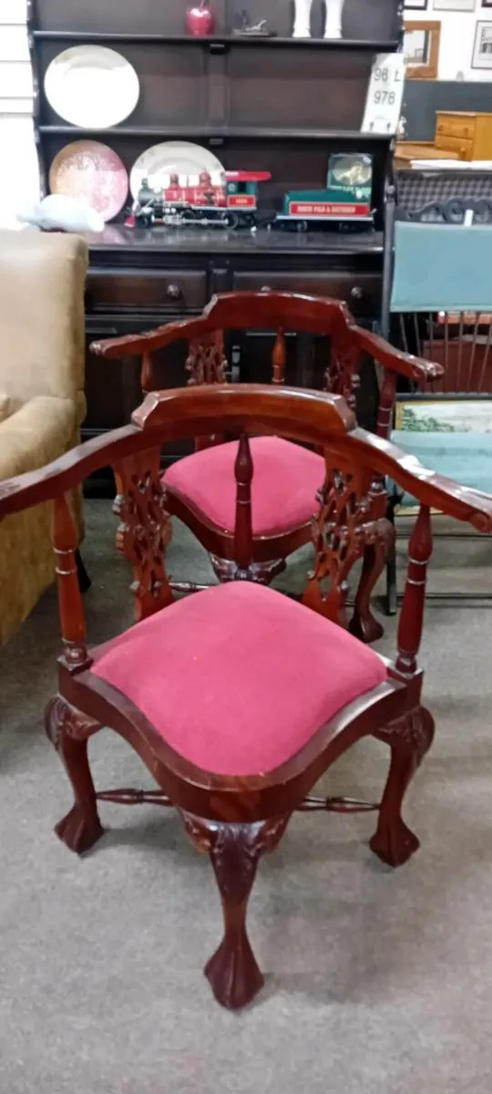 Decorative Mahogany Corner Chairs - Image 1
