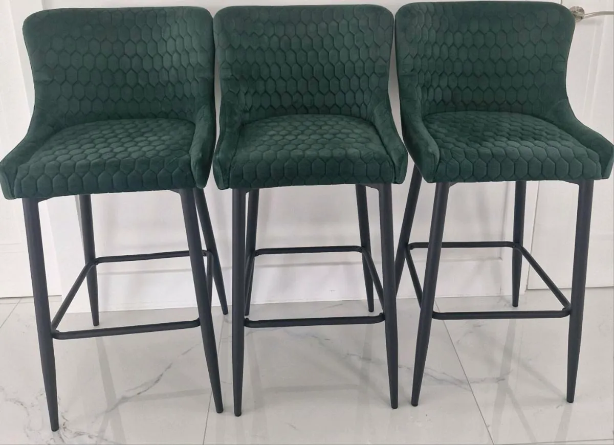 Ottawa Bar Stools, Green Velvet - Image 1