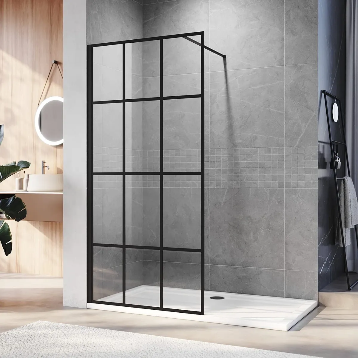 Black grid wet room screen 900mm - Image 1