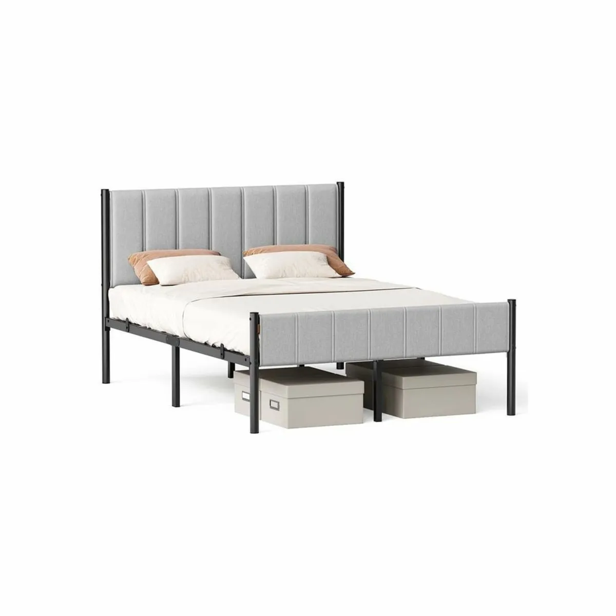 Sturdy Double Bed Frame with Foam Headboard and Un - Image 1