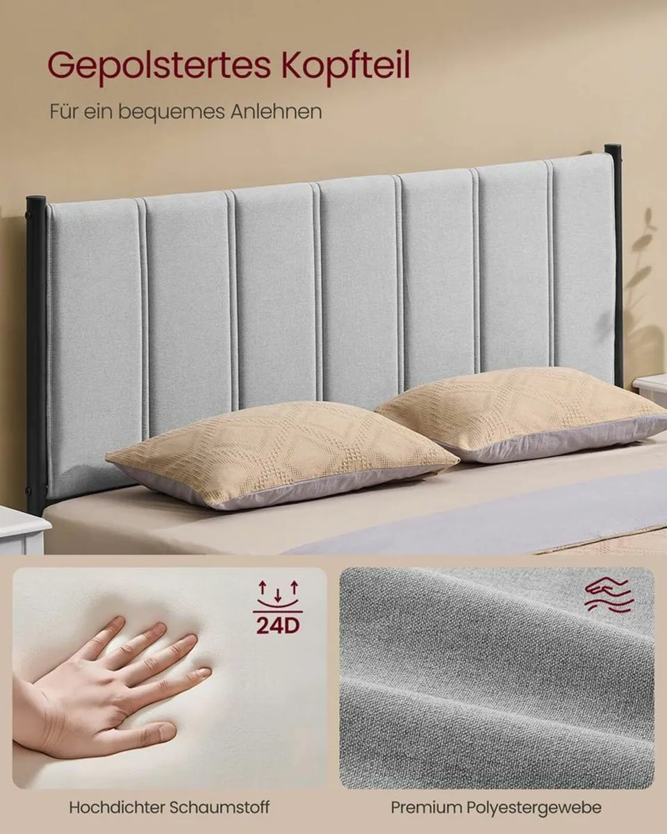 Sturdy Double Bed Frame with Foam Headboard and Un - Image 2