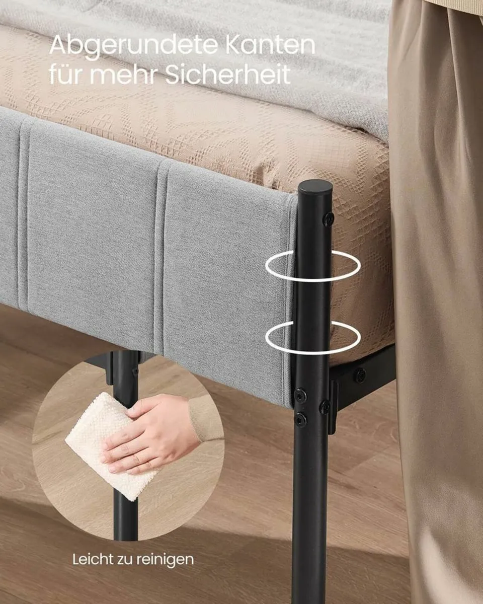 Sturdy Double Bed Frame with Foam Headboard and Un - Image 3