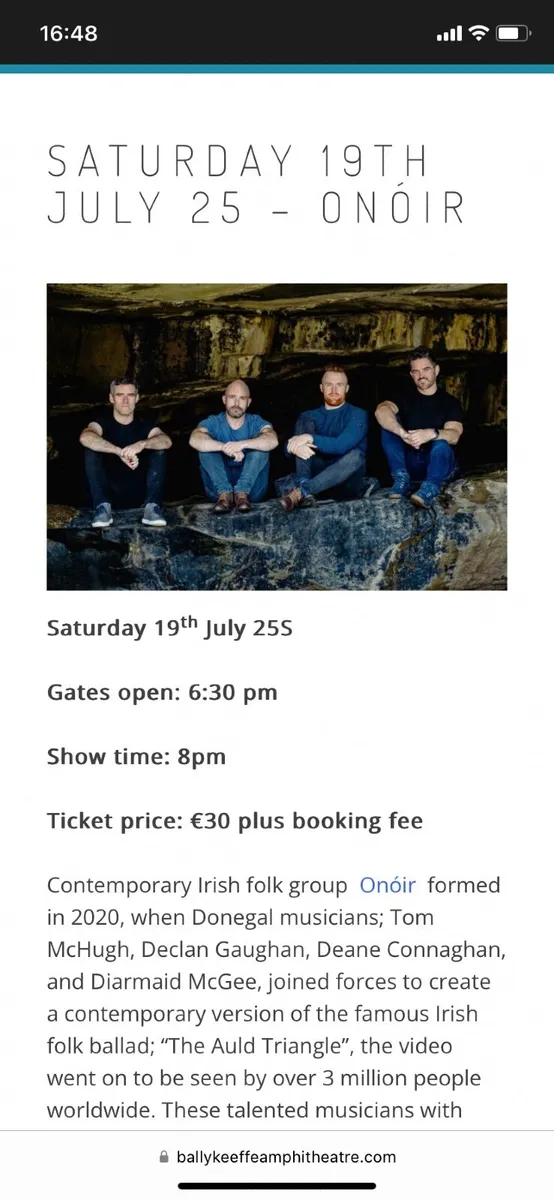 Onoir Tickets x2 Ballykeefe Amphitheater