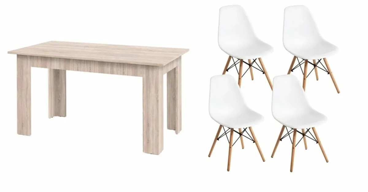 Nordic Oak Style Wooden Dining Table with 4 Chair - Image 4