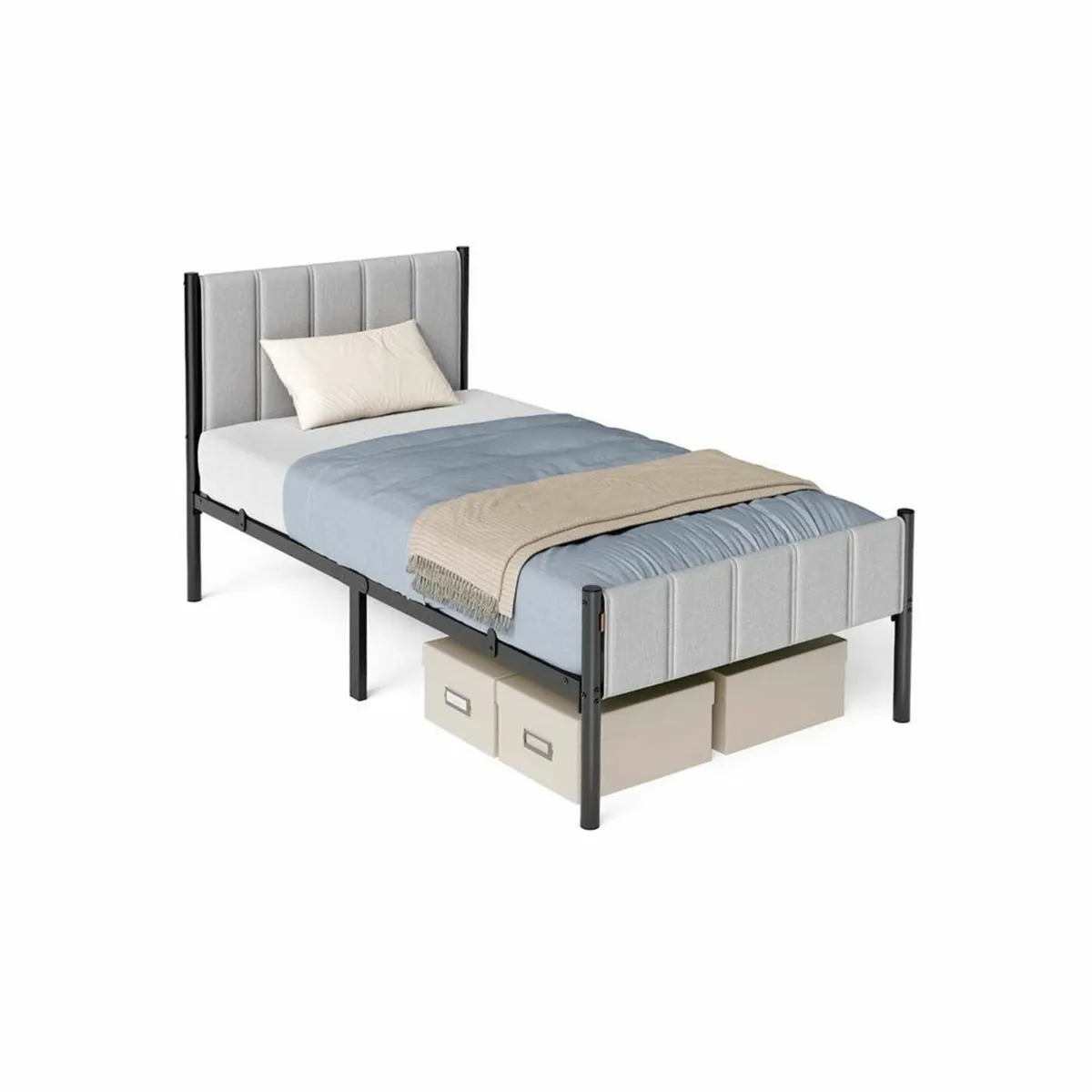 Sturdy Single  Bed Frame with Foam Headb - Image 1