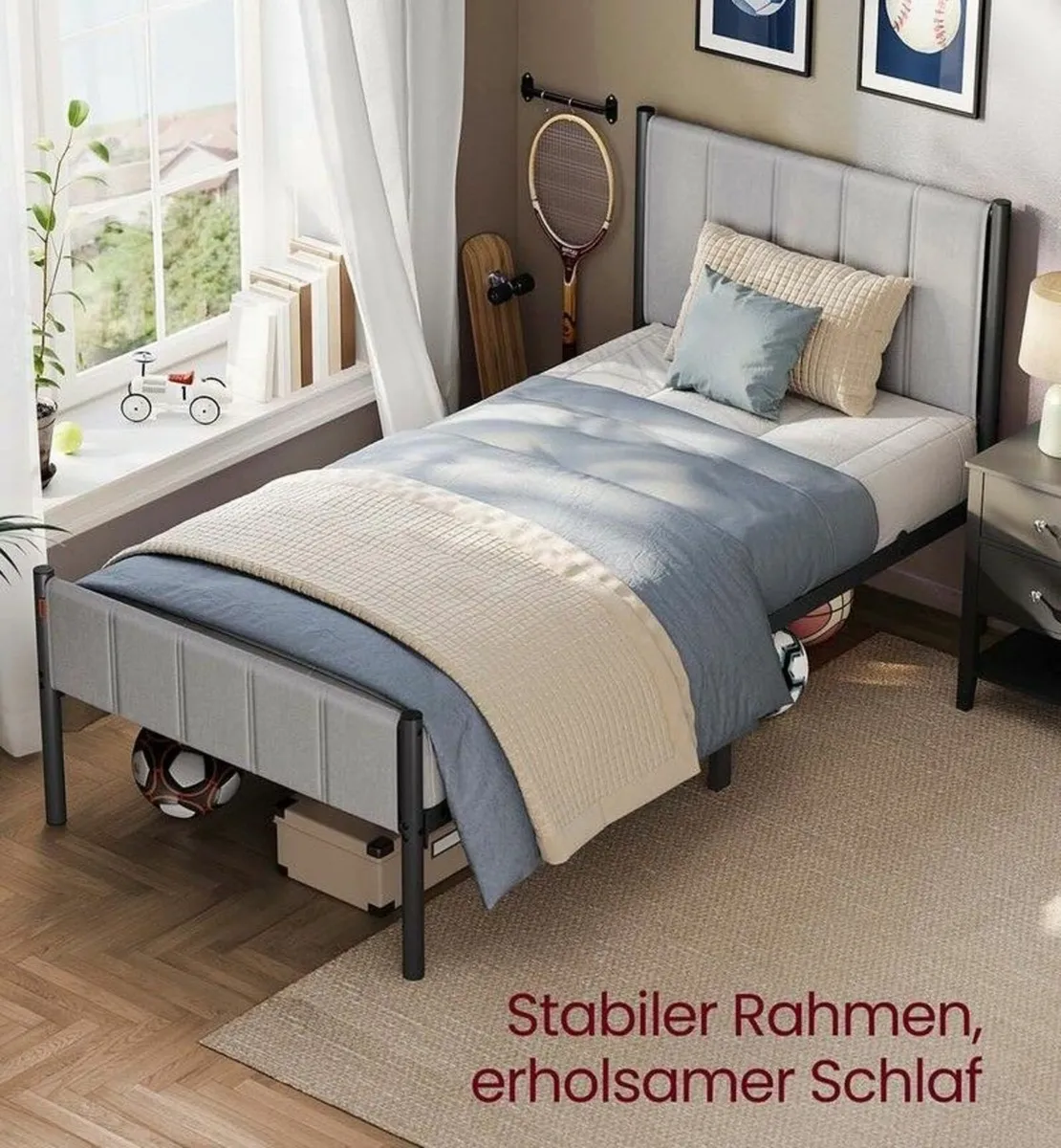 Sturdy Single  Bed Frame with Foam Headb - Image 2