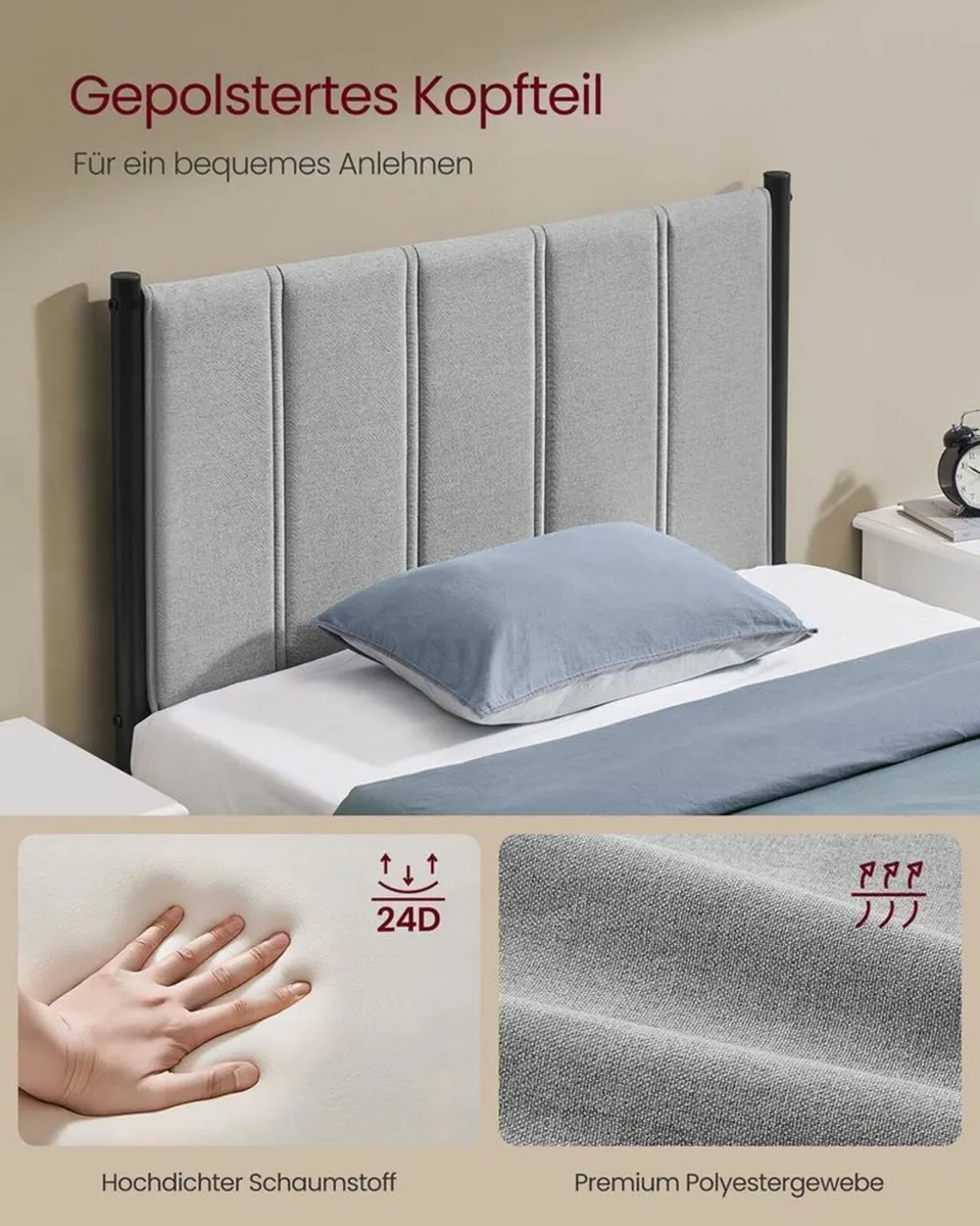 Sturdy Single  Bed Frame with Foam Headb - Image 4