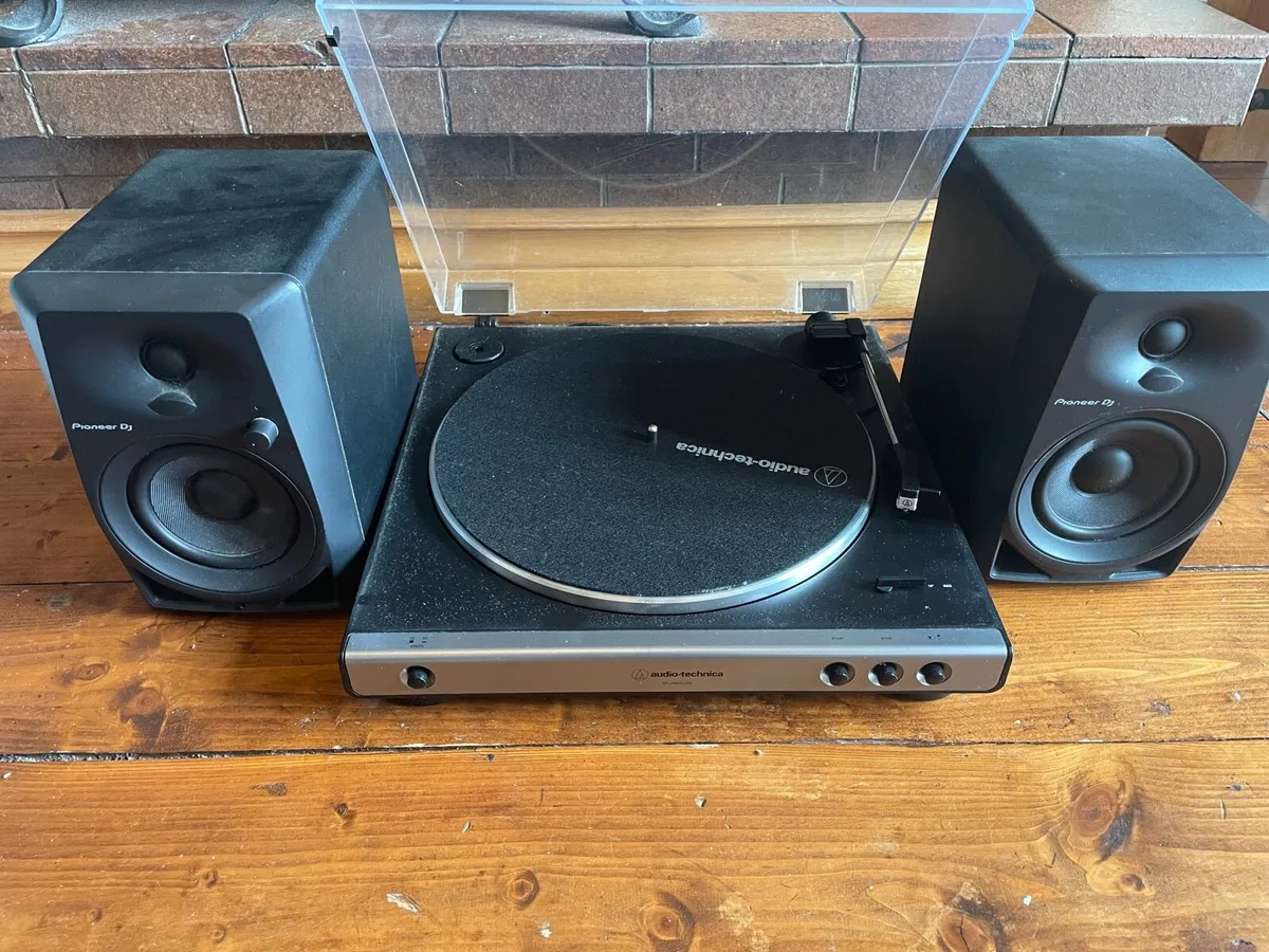 Audio technica turntable and Pioneer dj monitors
